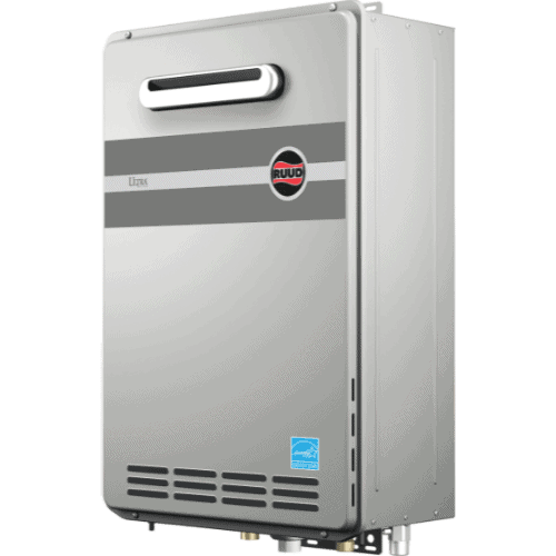 Ruud Ultra™ 8.4 GPM Outdoor Tankless Gas Water Heater.
