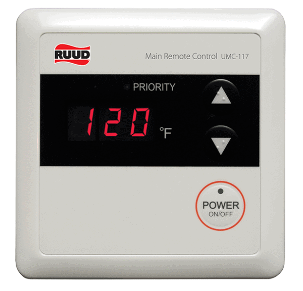 Ruud Ultra™ 9.5 GPM Outdoor Tankless Gas Water Heater.